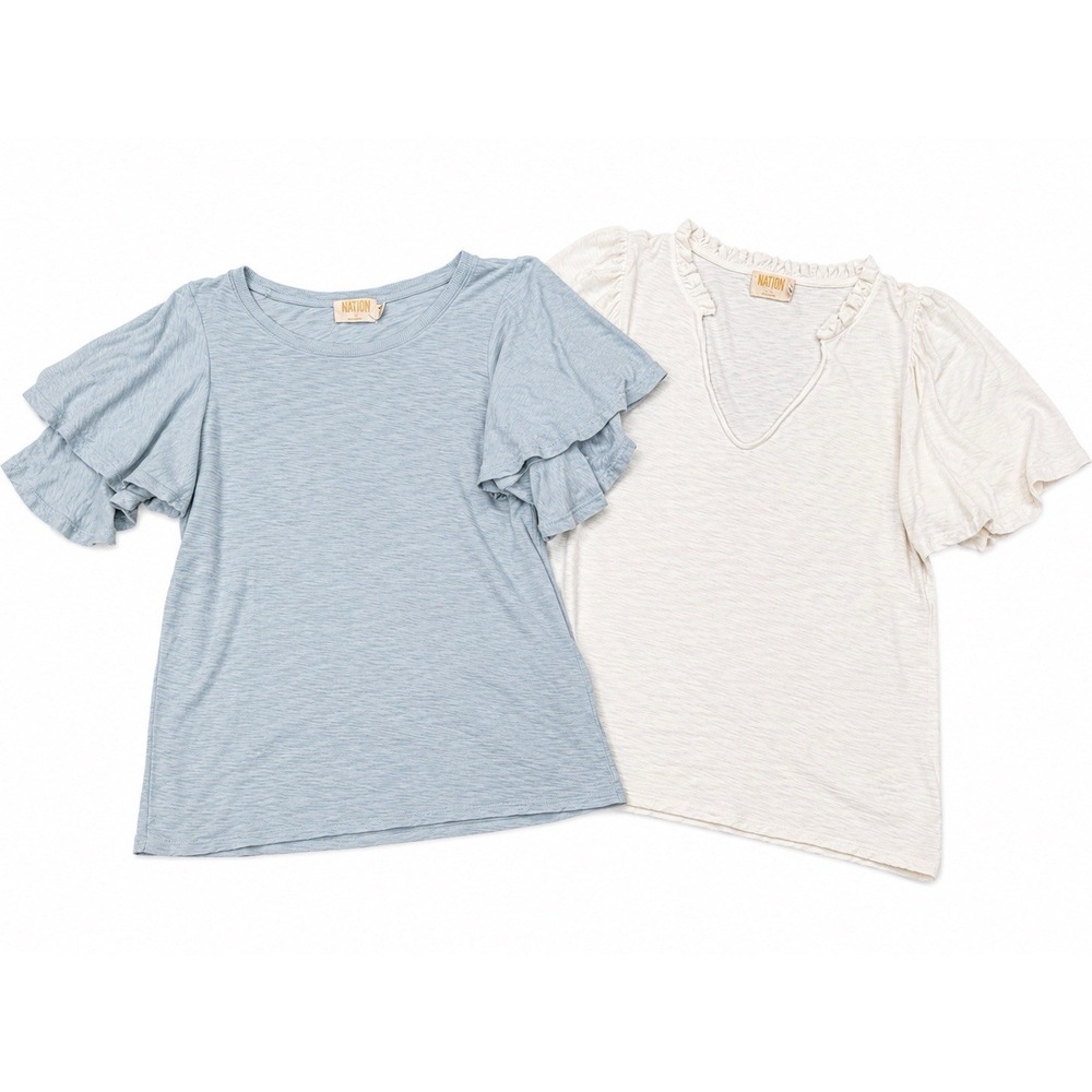 Nation LTD Lot 2 Tee‎ S Blue White Pima Cotton Quiet Luxury Coastal Boho